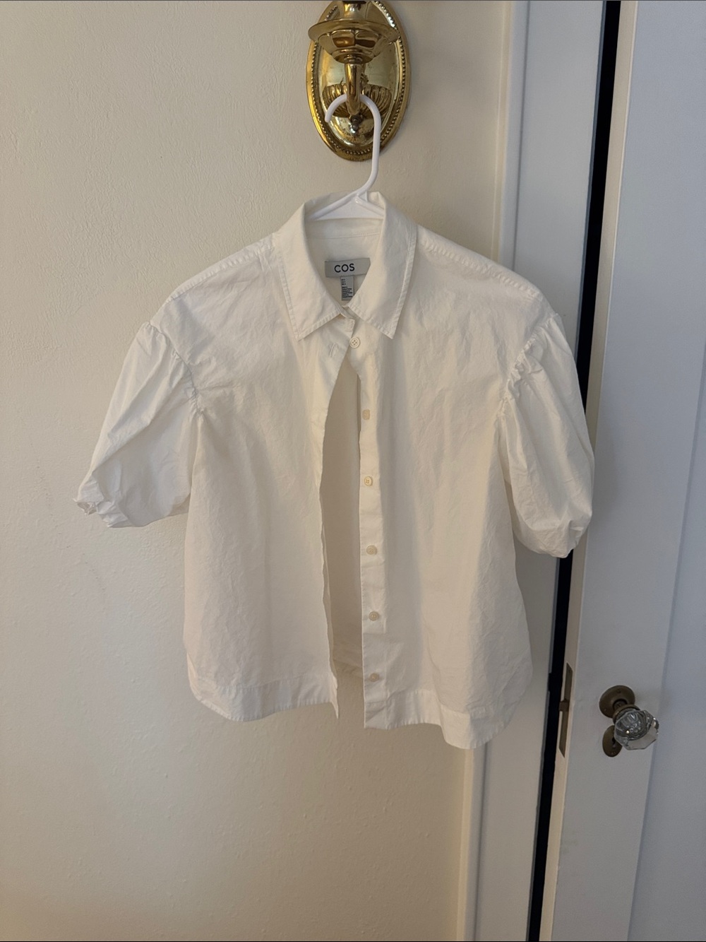 COS White Short Puff Sleeve Button-Down Shirt